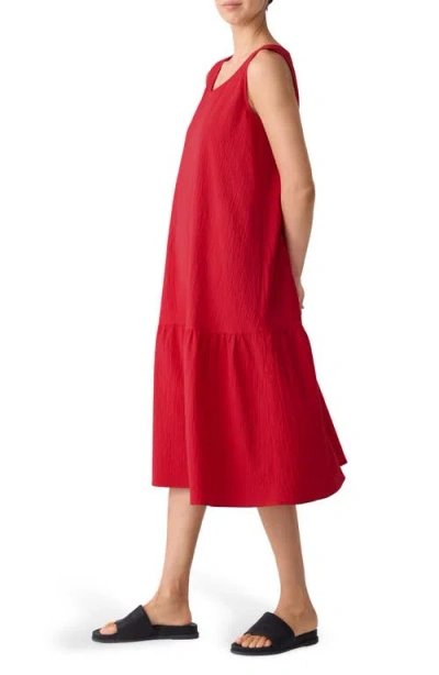 Eileen Fisher Scoop Neck Stretch Organic Cotton Midi Dress In Red