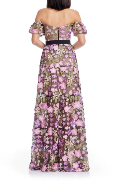 Dress The Population Lara Floral Embroidered Off The Shoulder Gown In Multi