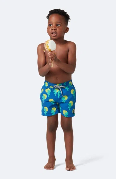 Tom & Teddy Kids' Cactus Print Performance Swim Trunks In Blue