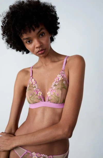 Etam Douceur Embroidered Tulle Triangle Bralette In Purple