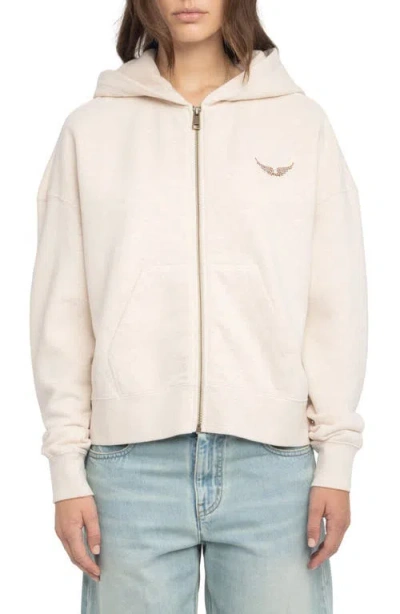 Zadig & Voltaire Mia Strass Front Zip Hoodie In Neutral