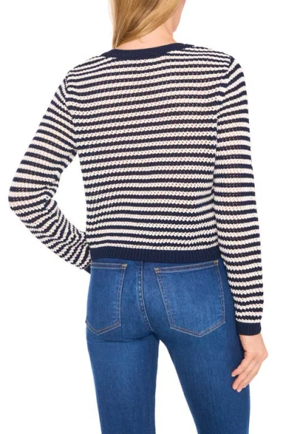 Cece Stripe Open Stitch Cardigan In Blue