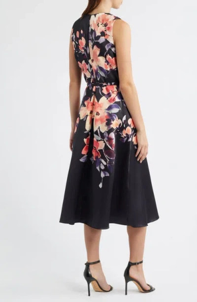Julia Jordan Placed Floral Cocktail Midi Dress In Black