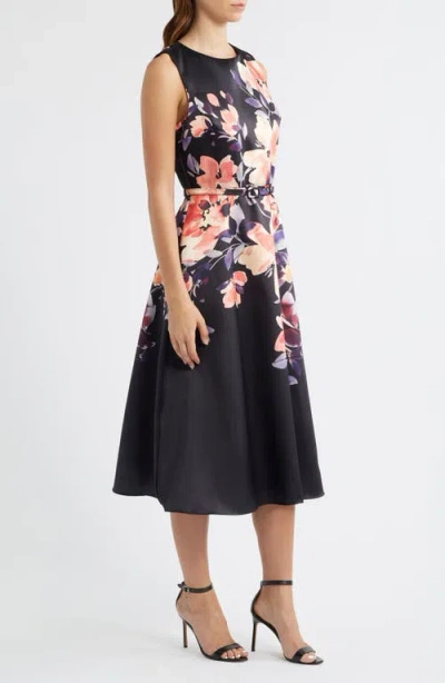 Julia Jordan Placed Floral Cocktail Midi Dress In Black