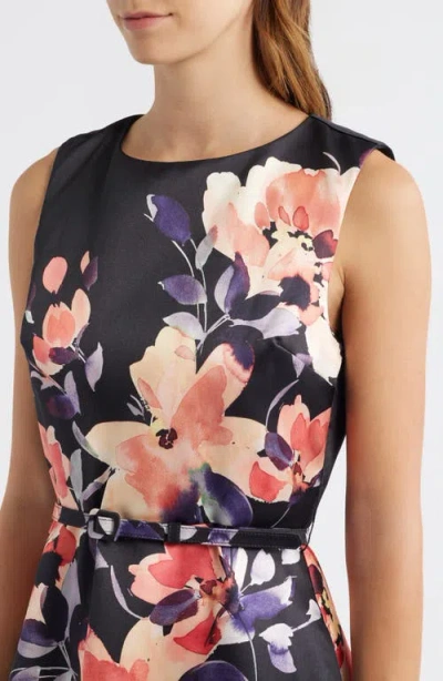 Julia Jordan Placed Floral Cocktail Midi Dress In Black
