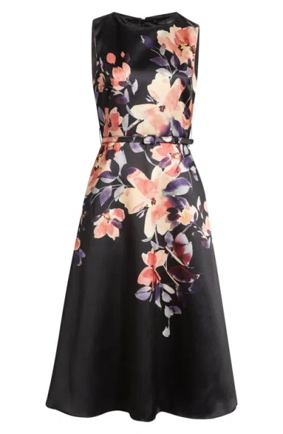 Julia Jordan Placed Floral Cocktail Midi Dress In Black