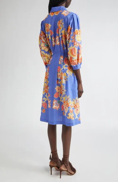 Etro Floral Print Cotton Poplin Shirtdress In Blue