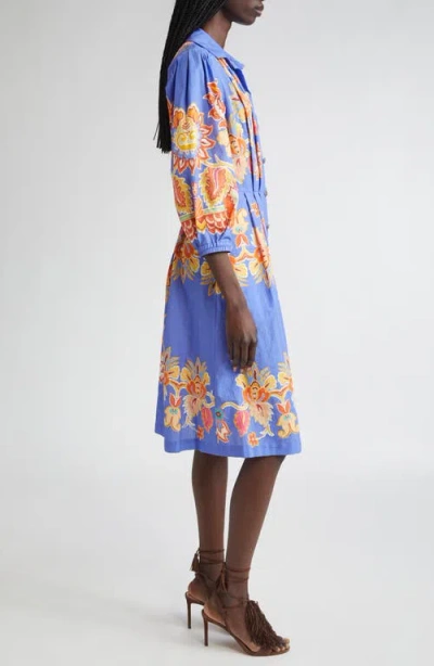 Etro Floral Print Cotton Poplin Shirtdress In Blue