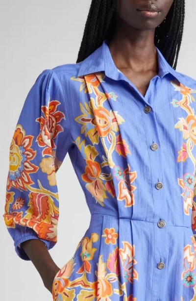 Etro Floral Print Cotton Poplin Shirtdress In Blue