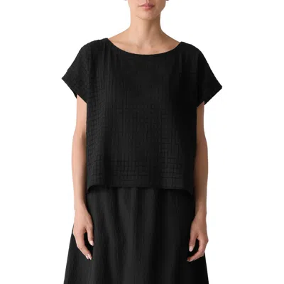 Eileen Fisher Boxy Boat Neck Organic Cotton Blend Top In Black