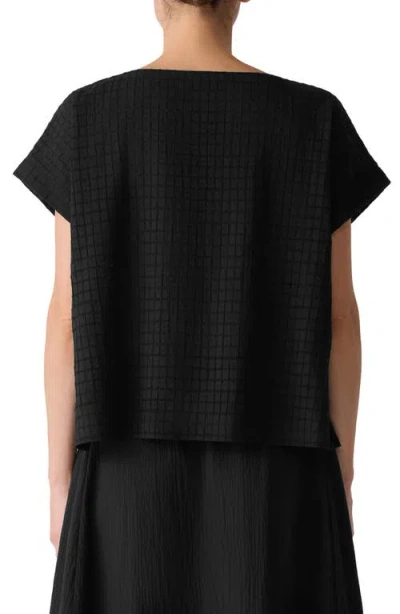 Eileen Fisher Boxy Boat Neck Organic Cotton Blend Top In Black