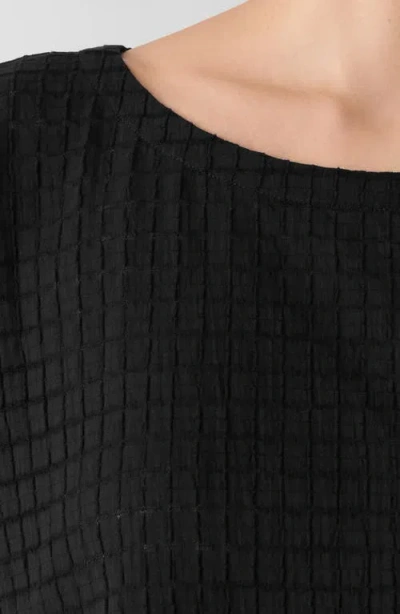 Eileen Fisher Boxy Boat Neck Organic Cotton Blend Top In Black