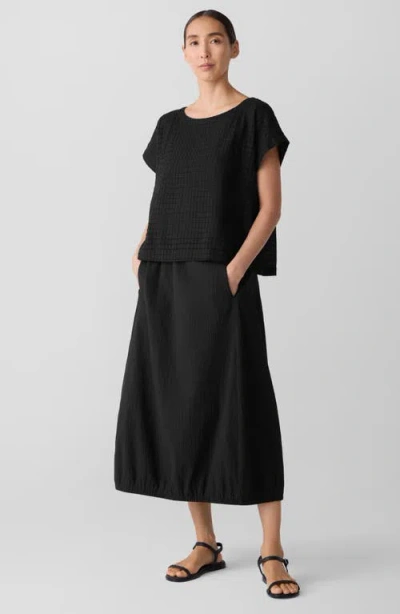 Eileen Fisher Boxy Boat Neck Organic Cotton Blend Top In Black