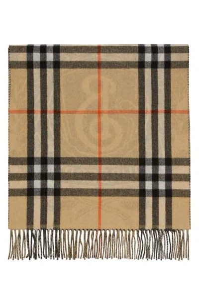 Burberry Reversible Stormy Knight & Check Cashmere Fringe Scarf