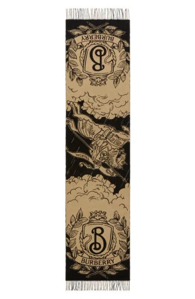Burberry Reversible Stormy Knight & Check Cashmere Fringe Scarf