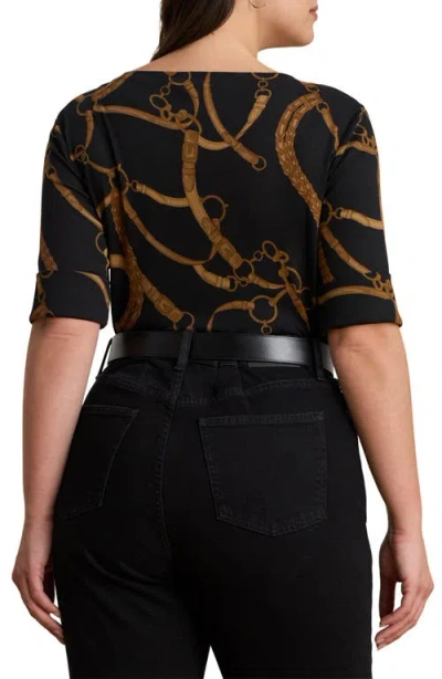 Ralph Lauren Lauren  Belt Print Cotton T-shirt In Black