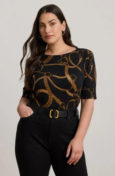 Ralph Lauren Lauren  Belt Print Cotton T-shirt In Black