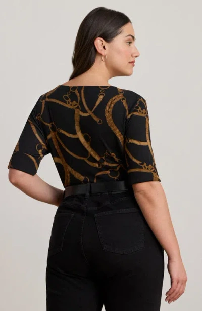 Ralph Lauren Lauren  Belt Print Cotton T-shirt In Black