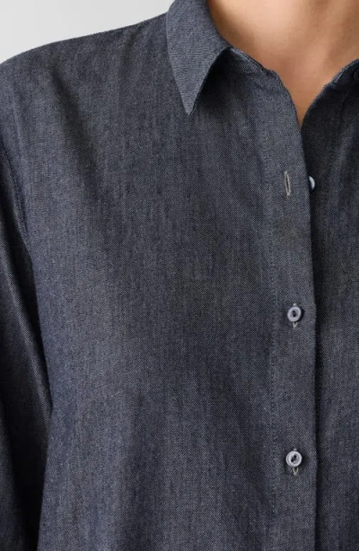Eileen Fisher Classic Long Sleeve Organic Cotton Chambray Button-up Shirt In Blue