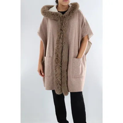 La Fiorentina Wrap With Hood/faux Fur Trim