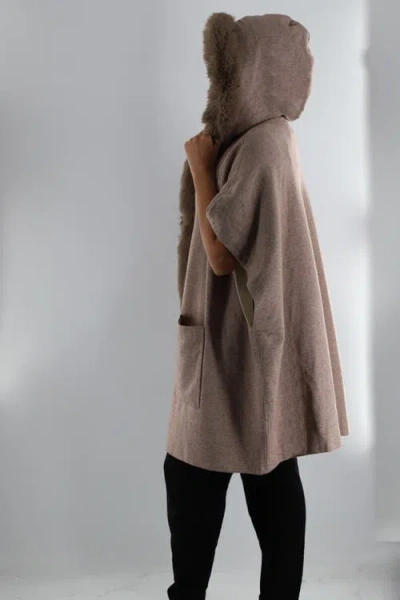 La Fiorentina Wrap With Hood/faux Fur Trim