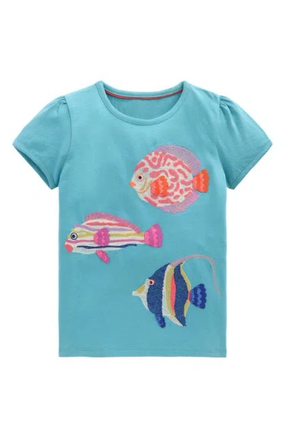 Mini Boden Kids' Embroidered Appliqué Cotton T-shirt In Blue