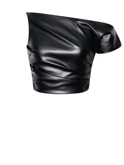Miss Circle New York Women's Black Yara Vegan Leather Slash Neck Tank Top