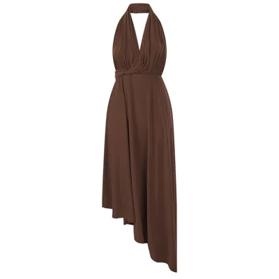 Celestine & Mae Women's Brown Gaia Halterneck Midi Dress In Woodsmoke Tan
