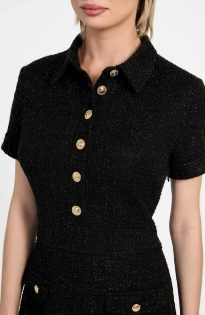 Guess Tamara Metallic Tweed Minidress In Black