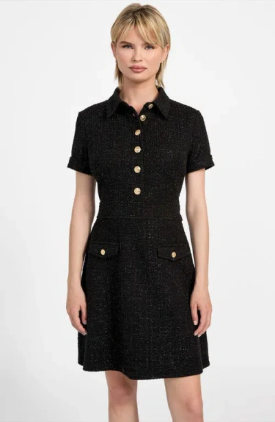 Guess Tamara Metallic Tweed Minidress In Black