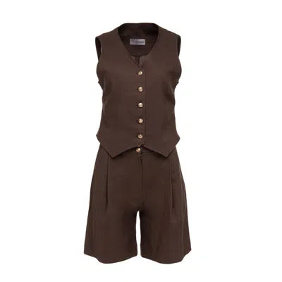 Famme Women's Brown Cocoa Linen Vest