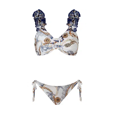 Nur Karaata Women's White Lily Tropezienne Short Waist Bikini Set