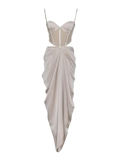 Miss Circle New York Women's Neutrals Cadence Champagne Satin Crystal Embellished Corset Dress