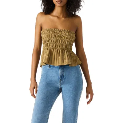 Steve Madden Cambria Strapless Smocked Peplum Top In Brown