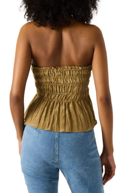 Steve Madden Cambria Strapless Smocked Peplum Top In Brown