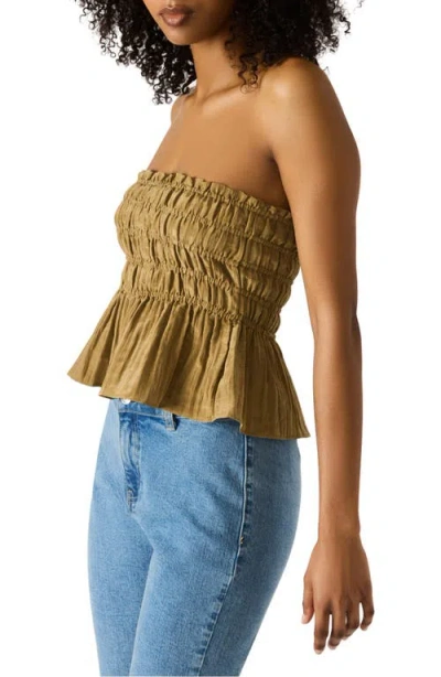 Steve Madden Cambria Strapless Smocked Peplum Top In Brown