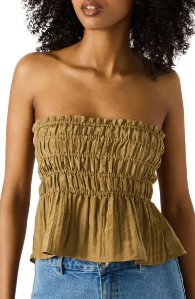 Steve Madden Cambria Strapless Smocked Peplum Top In Brown