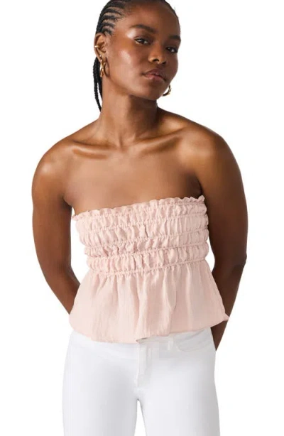 Steve Madden Cambria Strapless Smocked Peplum Top In Pink