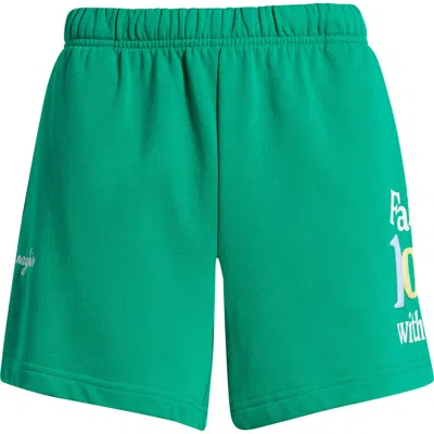 The Mayfair Group Fall In Love With Life Cotton Blend Fleece Shorts In Green