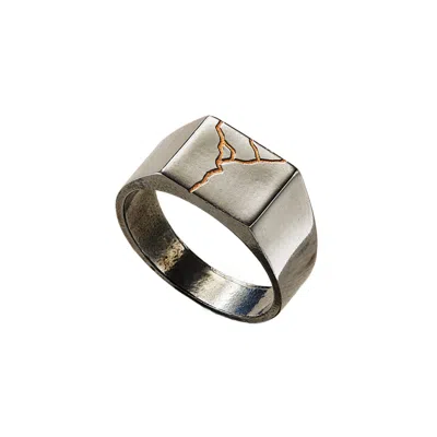 Posh Totty Designs Men's Silver Chunky Oxidised Kintsugi Signet Ring