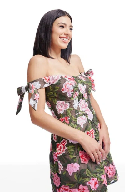 Dress The Population Meris Floral Embroidered Off The Shoulder Minidress In Multi