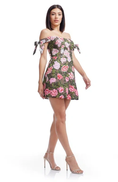 Dress The Population Meris Floral Embroidered Off The Shoulder Minidress In Multi