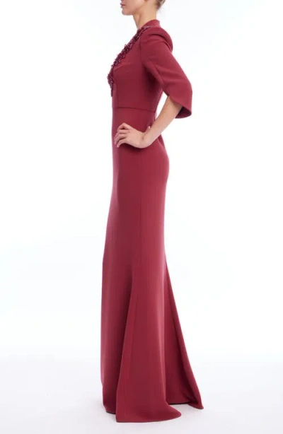 Badgley Mischka Collection Embellished Deep V-neck Mermaid Gown In Burgundy