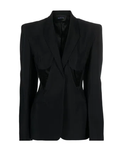 Mugler Cut-out Structured Blazer In Black
