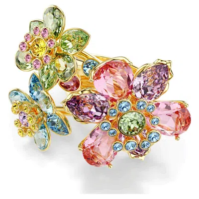 Swarovski Idyllia Triple Crystal Flower Cocktail Ring In Multicolored