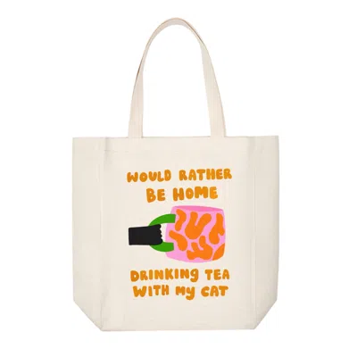 The Paper Tail Women's Neutrals Tea With My Cat - Linen Tote Bag - Large