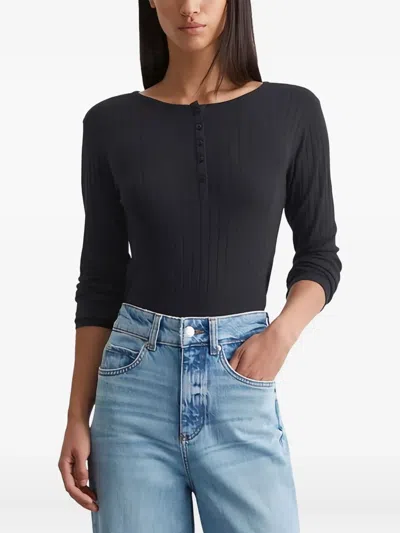 Marc O'polo Ribbed Henley Top In Black