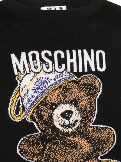 Moschino Bear Embroidered Crewneck Sweater In Black