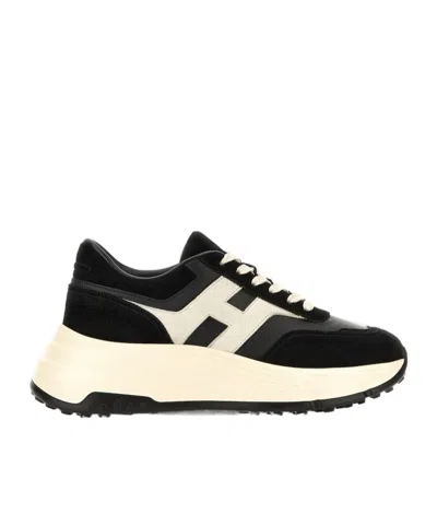 Hogan Suede And Nappa Leather Sneakers With Contrast Panel In Neutral
