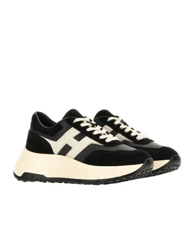 Hogan Suede And Nappa Leather Sneakers With Contrast Panel In Neutral
